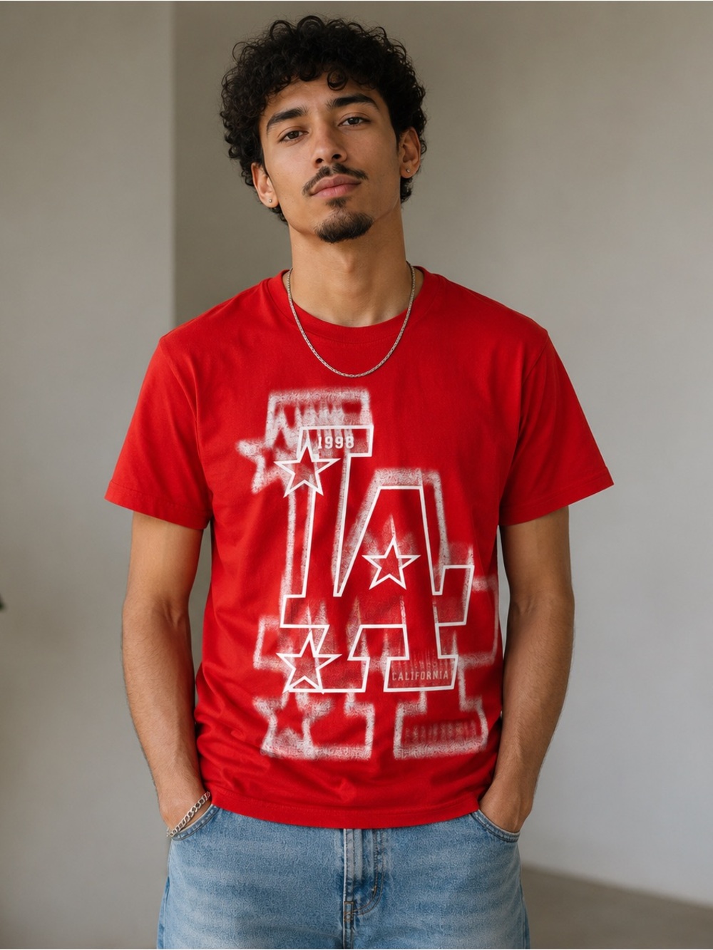 Fashion Nova Red Short Sleeve Graphic Tee with White LA Print